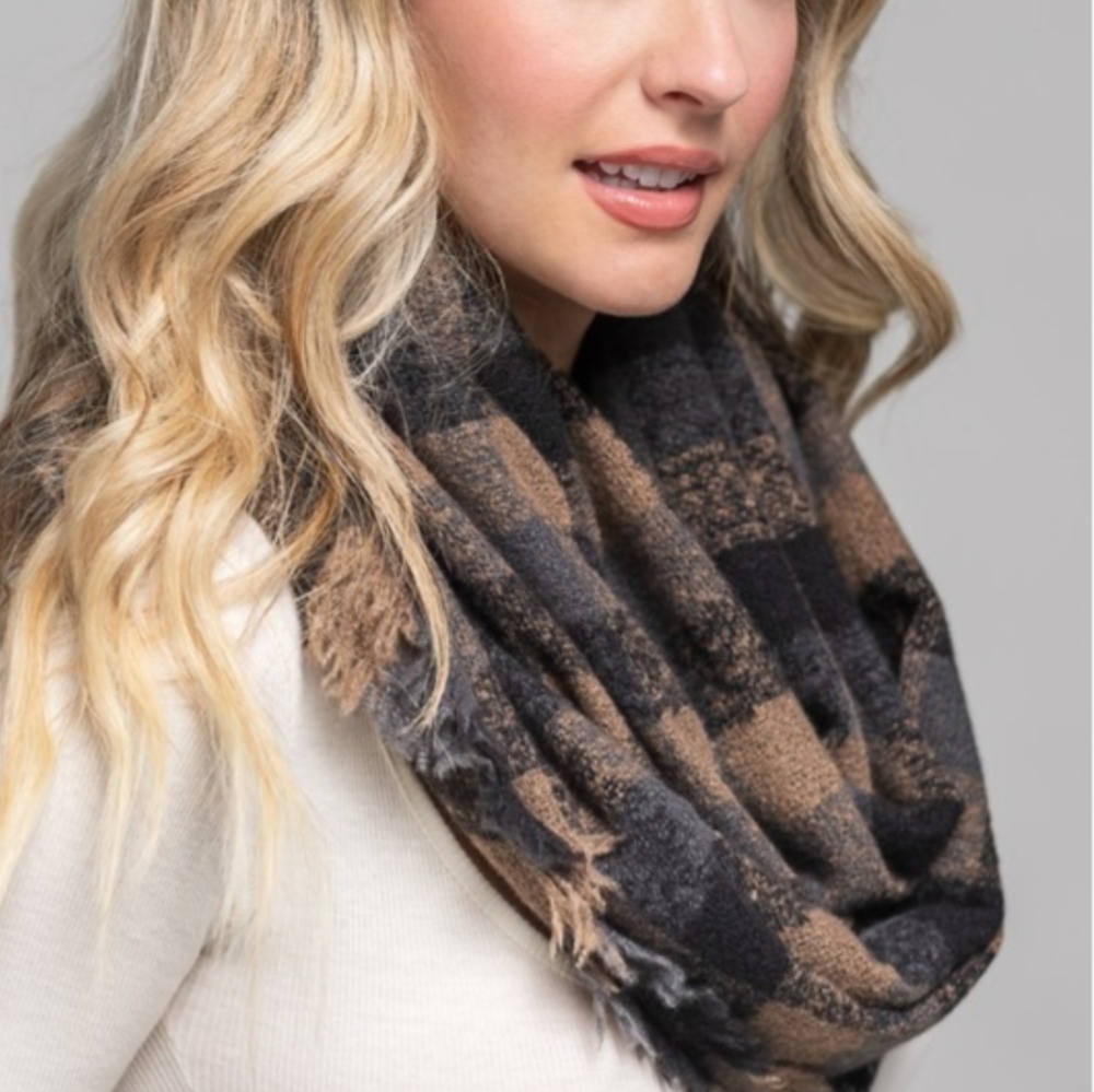 Dark Gray Multi Colored plaid infinity scarf with… - image 3